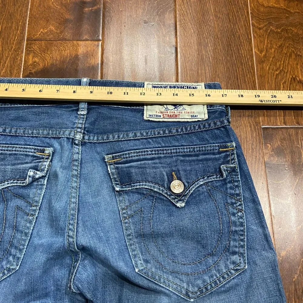 True Religion Vintage Flap Pocket Straight Denim Blue Jeans Men's Size 32 x 32